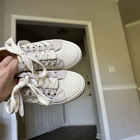 Joie Handan WHITE Woven Leather Platform Lace-Up Sneakers EU 37.5 US 7.5 - Picture 6 of 16